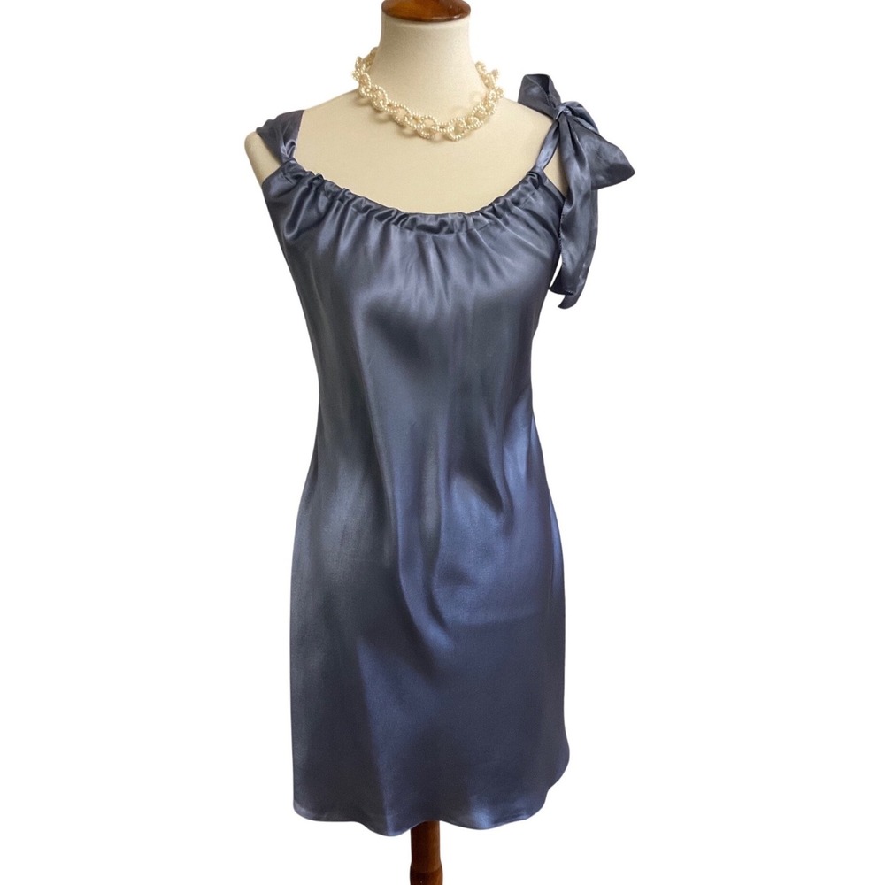 Vera Wang Satin Slip Dress Womens Medium Blue 90s Coquette Balletcore